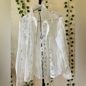 SHEIN white mesh button down shirt